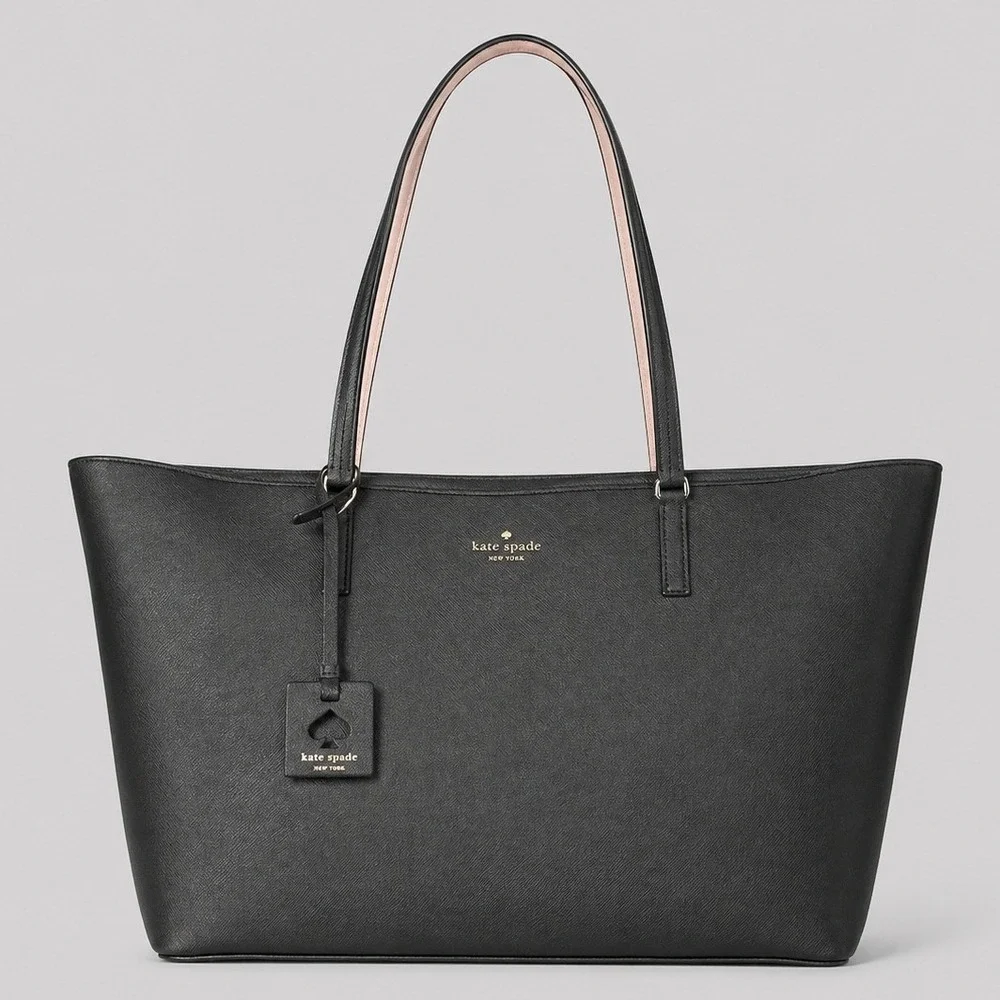 Kate Spade New‎ York Black Saffiano Leather Tote Bag Pink Interior V095